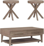 Liberty Furniture Brentwood Opt 3 Piece Living Room Set with Cocktail Table, 2 Round End Tables - Sandstone Oak Wood