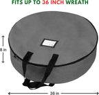 Primode Heavy Duty Wreath Storage Bag 36" | Garland Wreaths Container with Handles | Durable 600D Oxford Polyester Material Xmas Holiday Wreaths Storage Holder (Gray)