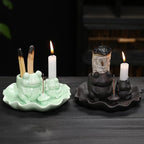ChangWanna Multifunction 4 in 1 Frog Incense Holder, Palo Santo Holder, Sage Holder, Ceramic Incense Stick Holder for Burning - Cute Ash Catcher Tray for Yoga/Meditation/Home Room Office Decor, Black