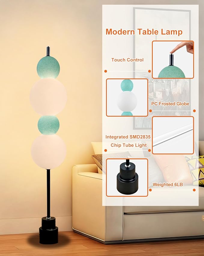 Lightdot Blue Globe Floor Lamp with 3 Color Temperatures LED Bulbs Included,Dimmable Floor Lamps with Touch Switch,Unique Modern Standing Tall Lamp for Bedroom Living Room/Sofa Beside/Corner Decor