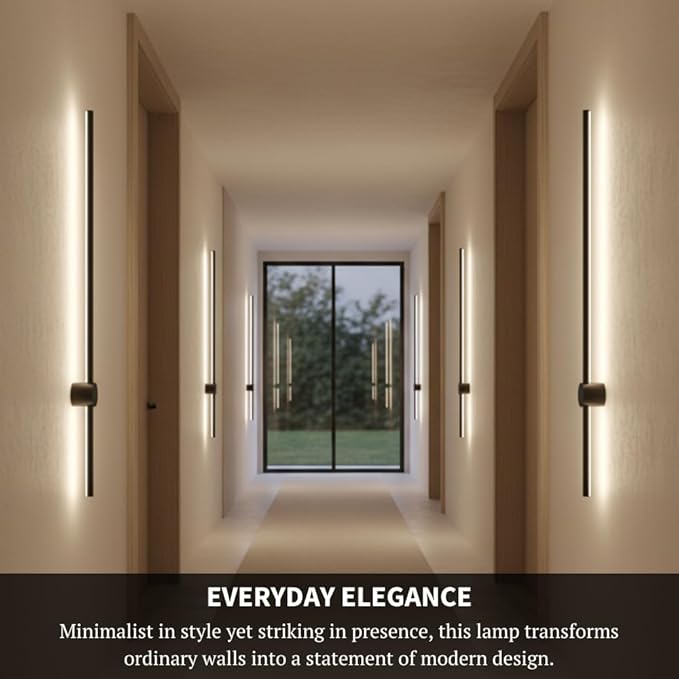 Method Lights LED Strip Wall Light, 39" Modern Indoor Wall Lamp with 350° Rotation, Surface or Recessed Mount, Sleek Minimalist Lighting for Bedroom, Living Room, Hallway, Black