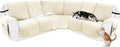 Recliner Sofa Covers 100% Waterproof Velvet L Shape Recliner Couch Covers for Dogs Pets Washable Anti Slip Recliner Slipcovers with Pockets (5 Seat Sofa with 1 Console, Ivory White)