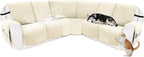Recliner Sofa Covers 100% Waterproof Velvet L Shape Recliner Couch Covers for Dogs Pets Washable Anti Slip Recliner Slipcovers with Pockets (5 Seat Sofa with 1 Console, Ivory White)