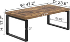 EXCEFUR Modern Coffee Table, Industrial Wood and Metal Center Table for Living Room, Rectangle Cocktail Tea Table for Home Office, Rustic Brown, 47 Inch