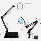 15X Magnifying Glass Desk Lamp, LED Desk Lamp with Base and Clamp, 5 Color Mode, 10 Stepless Dimmable, 84 Leds, 4.2" Diameter Real Glass Lens Magnifying Glass Lamp for Reading Close Work Repair Sewing