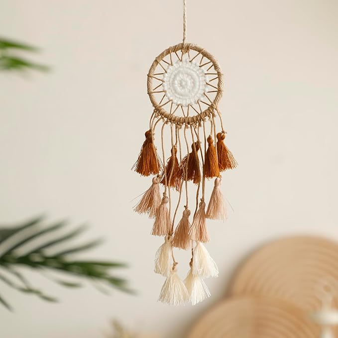Artilady Small Dream Catcher for Cars - Bohemian Mini Dream Catchers for Cars Rear View Mirror Hanging Decoration (Orange)