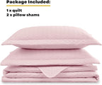 Maple&Stone Quilt Set King Size, Lightweight Pink Bedspread Ultrasonic Chevron Pattern Light Coverlet for All Season Comforter Bedding Decor - 3 Piece King Bed Cover Sets