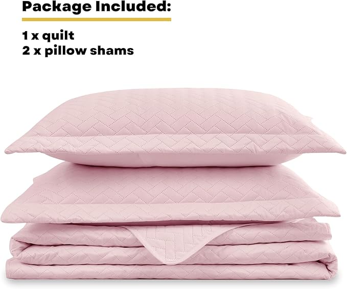 Maple&Stone Quilt Set King Size, Lightweight Pink Bedspread Ultrasonic Chevron Pattern Light Coverlet for All Season Comforter Bedding Decor - 3 Piece King Bed Cover Sets