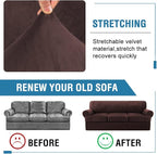 H.VERSAILTEX Sofa Cover 4 Piece T Cushion Sofa Slipcovers Thick Velvet Couch Cover Furniture Protector Stretch T Cushion Sofa Covers for 3 Cushion Couch with 3 Individual T Cushion Covers, Brown