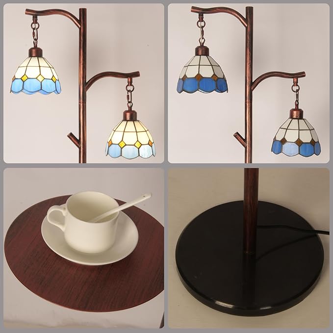 beaysyty Tiffany Style Stained Glass Retro Floor Lamp with Tray,Dimmable Floor Lamps, Custom Color Temperature Standing Lamp for Living Room and Bedroom, Painted Dark Red