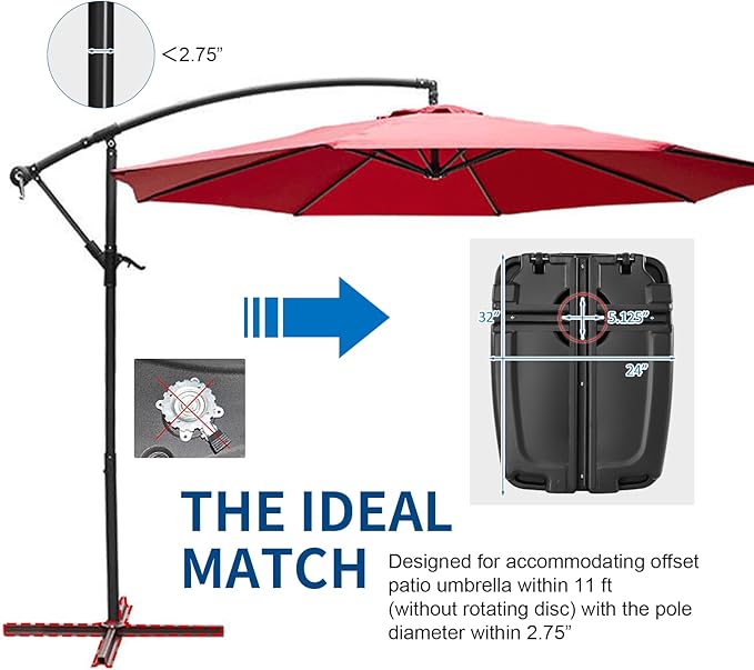 Giantex Fillable Offset Umbrella Base, 210 lbs Umbrella Weighted Stand for Cantilever Umbrella, Filled with Water or Sand, Heavy Duty HDPE Offset Patio Umbrella Base Stand with Wheels for Lawn Garden