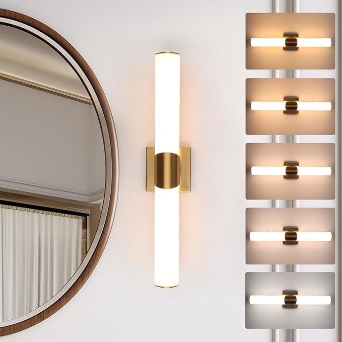 Modern Gold Wall Sconce 22 Inch Dimmable Bathroom Sconces 5CCT Led Wall Lights with Acrylic Shade Hardwired Long Vanity Lighting Fixtures Over Mirror for Bedroom Living Room