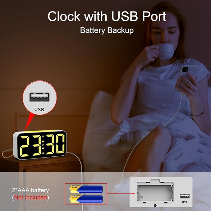 Loud Alarm Clocks for Bedrooms Heavy Sleepers, Digital Bedside Clock with Night Light, Large Display, Dual Alarm, Snooze, Dimmable for Kids Teens Boys Girls