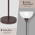 Floor Lamp, LED Standing Lamps with White Plastic Shade, Corner Floor Lights for Living Room Bedroom, Rotary Switch, Bulb not Included, Brown