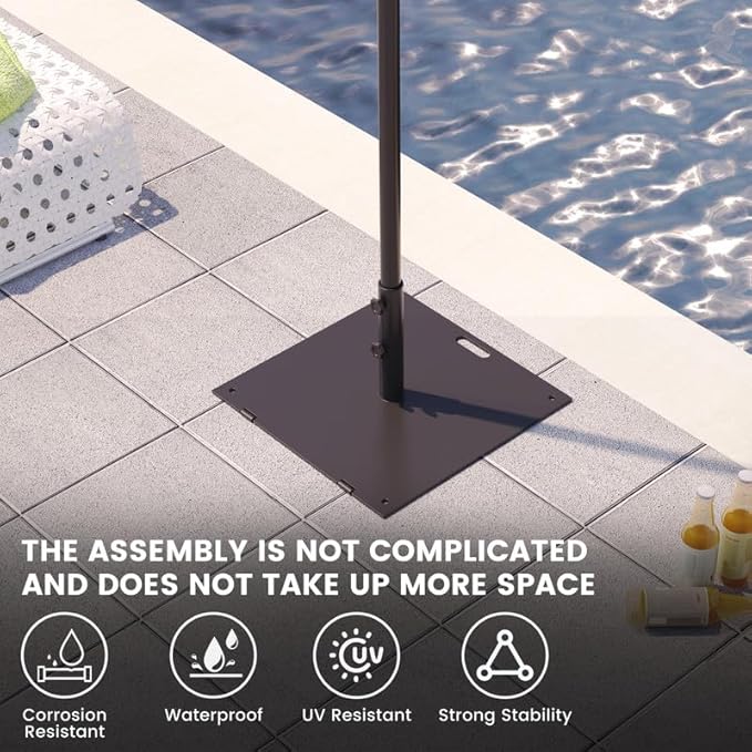 Sundale Outdoor Umbrella Base 40lbs with Stainless Steel Umbrella Tube, Heavy Duty Square Steel Umbrella Stand with Roller, Black