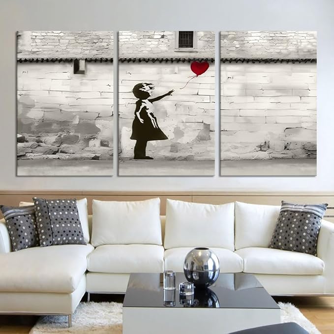 Novatique Graffiti Canvas Wall Art Street Banksy Wall Art Classic Graffiti Poster Print Little Girl with Love Balloon Wall Decor for Teenagers Bedroom Living Room, 24"x 36"x 3Pcs