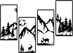 Bdor Four-in-One Metal Wall Art - 22.05" x 12.20" Each Panel - Mountain Deer Silhouette Wall Decor - Modern Rustic Forest Landscape for Home & Office