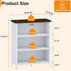 BON AUGURE Farmhouse Bookshelf, 3 Tier Bookcase, Wood Low Book Case, Short Storage Book Shelf for Home Office, Living Room, Small Space, Bedroom (White Oak and Walnut Brown)