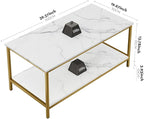 SAYGOER Modern 2-Tier Coffee Table for Living Room White Gold Coffee Tables Industrial Rectangle Wood Table for Large or Small Spaces Home Office Apartment, White Gold