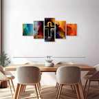 Elephant Stock Colorful Cross Wall Art Multi Piece Canvas - 5 Panel Christian Pictures Decor - Digital Design Canvas Print - Christian Wall Decor - 68" X 30"