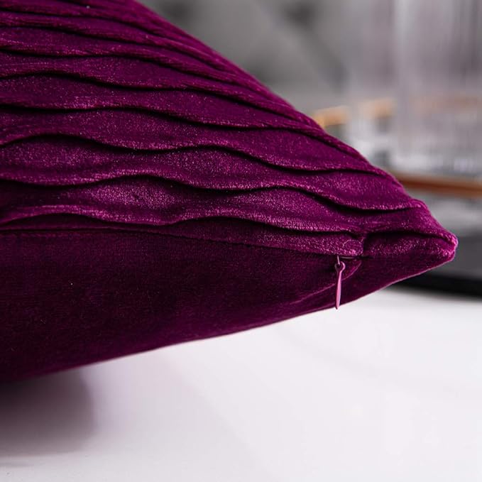18x18 Purple Throw Pillow Cases: 2 Pack Original Striped Velvet Square Decorative Pillow Covers for Farmhouse Couch