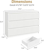 6 Drawer Dresser, Fluted Dresser for Bedroom with Sleek Hidden Handles, Bedroom Dressers with Drawers, Wood Closet Clothes Storage Organizer for Bedroom, Pure White