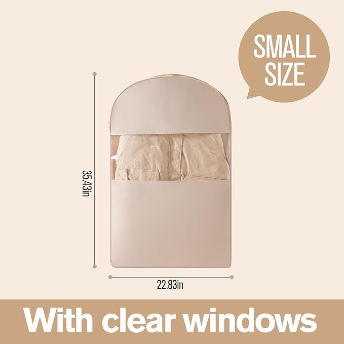 2 Packs Gusseted Garment Bags for Hanging Clothes Suit Bags for Open Closet Storage, Side Clear Clothing Cover for Coat, Dress, Jacket, Shirt, Fur Wardrobe Protector, (ecru, 35 inch)