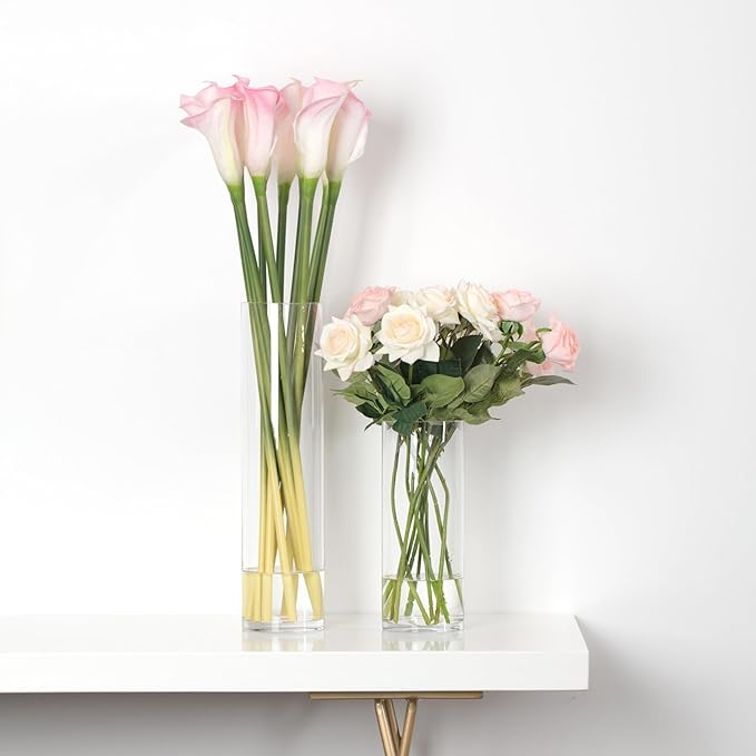 WGVI Quality Thick Weighted Tall Clear Cylinder Glass Vases, 4" W x 14" H, Flower Arrangement Floating Candle Holders Wedding Centerpieces Floral Container Home Decor, Bulk Wholesale, 6 Pcs
