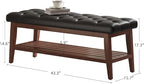 LEILISI Entryway Shoe Bench with Storage, End of Bed Bench, Microfiber Leather Upholstered Button-Tufted Seat Bench with Solid Wood Frame for Living Room, Bedroom (Black, 43.3'')