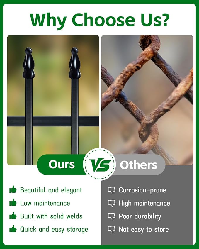 ARIFARO Metal Garden Fence 24" H x 24" W (5 Pack, Length 10 ft) Decorative Fencing, No Dig Border Fencing for Outdoor Patio Yard Flower Bed Animal Barrier