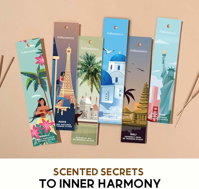 Folkulture Incense Sticks with Holder (120 Sticks) | Set of 6 Premium Incense Sticks for Aromatherapy | No Charcoal, Organic, Non Toxic, 45 Mins,Long Burning Coconut, Coffee, Rose Insence-Sticks