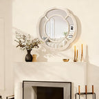 White Irregular Mirror, Wall Mounted Wavy Circle Mirror Wood Frame Round Hanging Decorative Mirros for Entryway Living Room Vanity and Bedroom, 20 Inch Home Decor