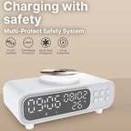 IHAO 5in1 Alarm Clock with Wireless Charging Night Light 15W Fast Charger for Phone and Headphone, LED Digital Display with Date & Temperature, Dimmable for Bedroom & Office-D15 Clock White