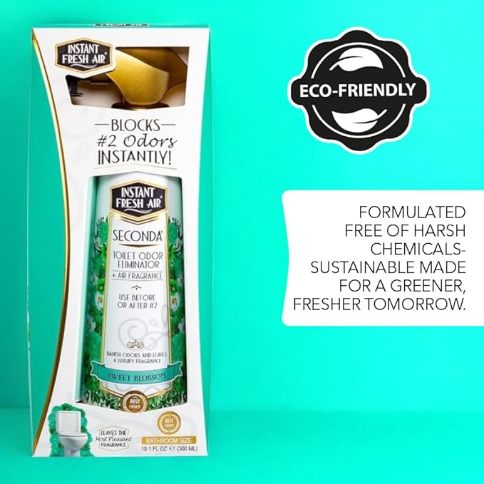 'Seconda' Toilet Spray - Bathroom Air Freshener & Toilet Bowl Odor Eliminator - For Home, Business, School - Bathroom Deodorizer Portable for Travel - Blossom Fragrance - 10.1 fl oz.