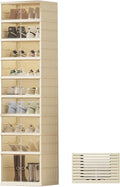 9Tier Foldable Shoe Rack Organizer for Closet,18Pairs Collapsible Plastic Shoe Shelf,Large Shoes Cabinet with Door,Clear Stackable Storage Box Easy Assembly,for Living Room(9Tier18Pairs Cream White)