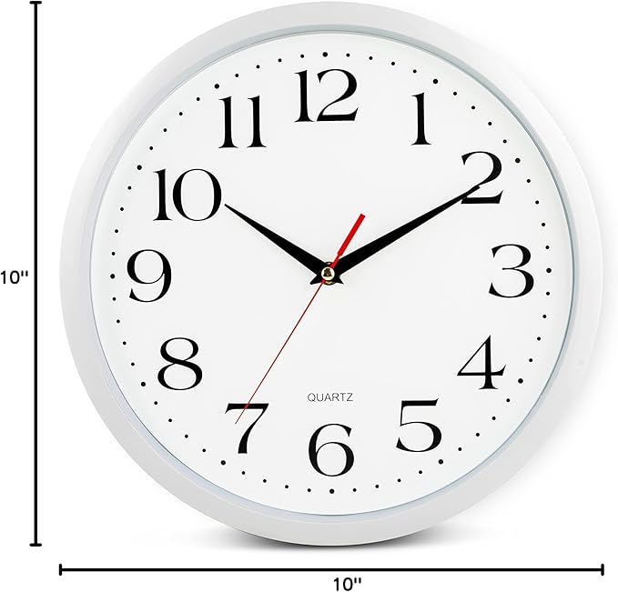 Bernhard Products White Wall Clocks, 2 Pack Silent Non Ticking - 12 Inch Quality Quartz Battery Operated Round Easy to Read Home/Office/Classroom/Business/Kitchen/School Clock