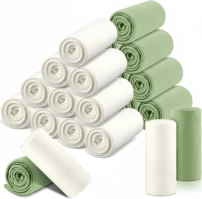 Newwiee 12 Pcs Fleece Throw Blankets Bulk 50'' x 60'' Oeko-tex Standard 100 Certified Spring Outdoor Wedding Guest Blankets Lightweight for Sleepover Donation Lap Pet Sofa Home (White/Green)