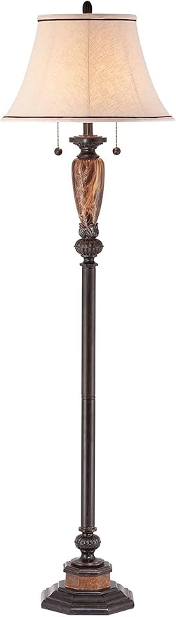 Kathy Ireland Sonnett Industrial Vintage Floor Lamp Standing 63 1/2" Tall Bronze Metal Faux Marble Ivory Linen Bell Shade for Living Room Reading House Bedroom Home Family Office