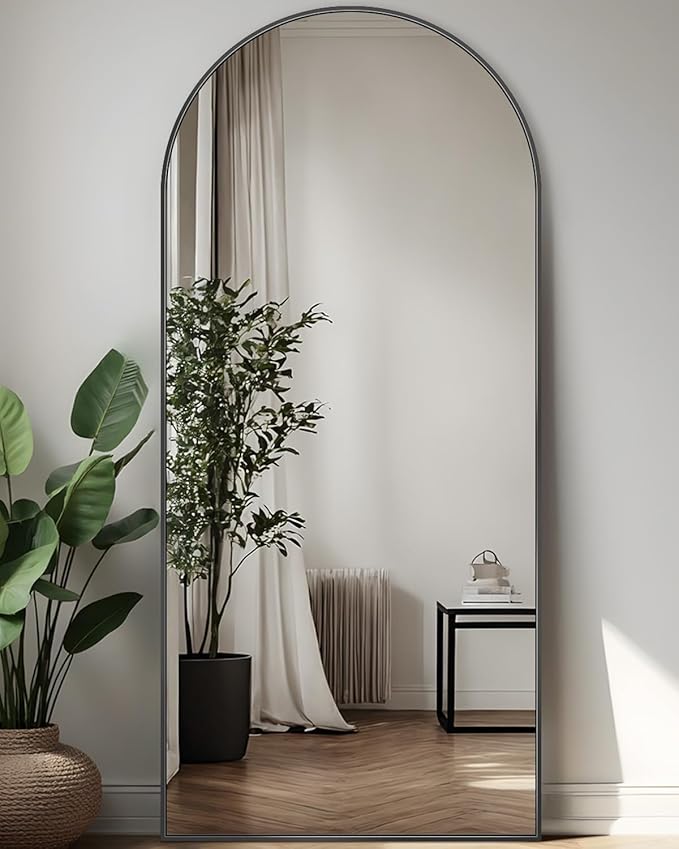 Antok Full Length Mirror, 59"x18" Floor Mirror, Arched Floor Standing Freestanding Arch Full Body Mirrors with Stand for Bedroom, Hanging Mounted for Living Room Cloakroom,Black