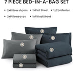 Monbix California King Comforter Set - 7 Pieces Cationic Dyeing Navy Blue Bed in a Bag Cal King Bedding Sets with Comforter, Sheets, Pillowcases & Shams, Reversible Bedding Comforters Sets