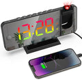 Projection Alarm Clock for Bedroom Ceiling, 180° Rotatable Projector 7.4” Mirror RGB Digital LED Display 12/24H, 5 Level Brightness Dimmer, Dual Alarm Clock (Black)