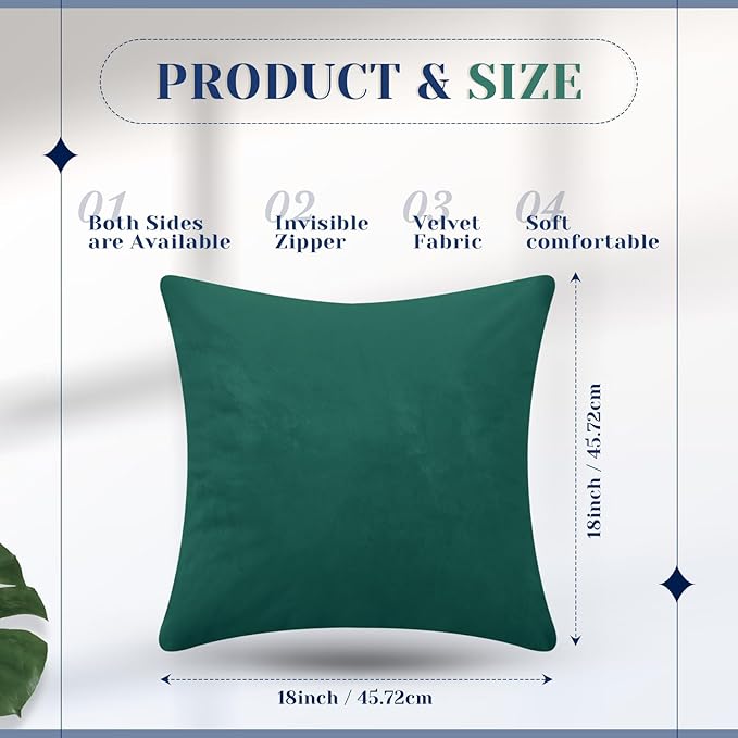Pack of 6 Decorative Velvet Throw Pillow Covers Solid Square Soft Pillowcase Set Cushion Cases for Sofa Couch Bed Car Christmas Fall Home Decor 18 x 18 inch(Gold and Green)