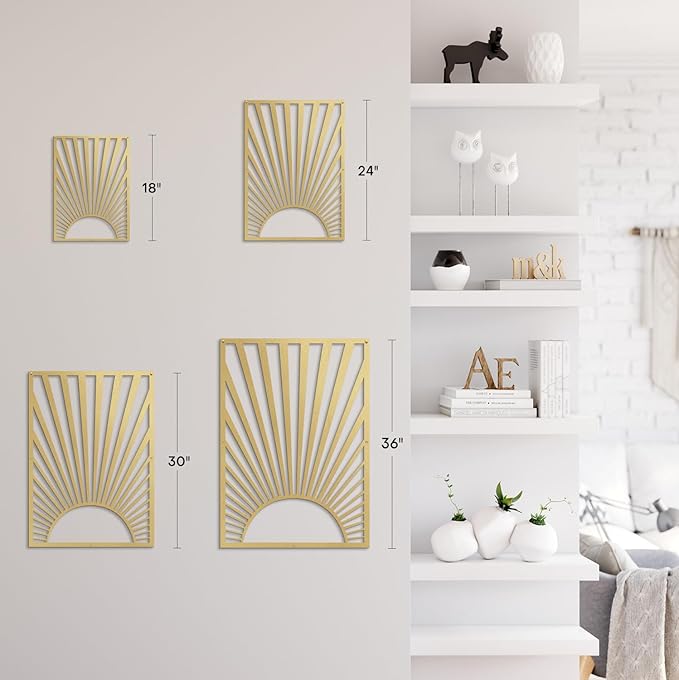 SIGNLEADER Metal Wall Art Decor Gold Shining Sun Minimalist Modern Abstract Wall Sculpture Hangings Home Decoration for Living Room, Bedroom, Bathroom, Kitchen, Outdoor - 18" Gold