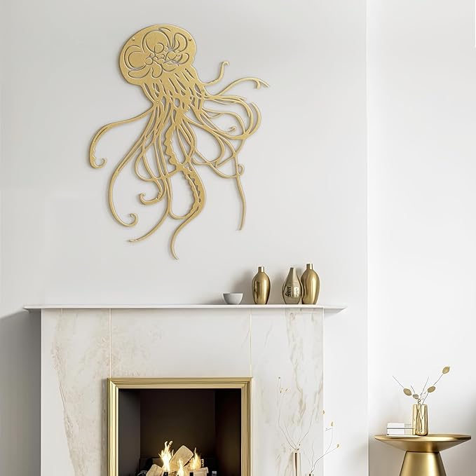 SIGNLEADER Metal Wall Art Decor Octopus Minimalist Modern Abstract Wall Sculpture Hangings Home Decoration for Living Room, Bedroom, Bathroom, Kitchen, Outdoor - 30" Gold