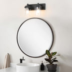 Vanity Light Fixture,2-Light Vanity Light for Bathroom,Matte Black Bathroom Vanity Lighting Over Mirror with Square Clear Glass Shade for Restroom