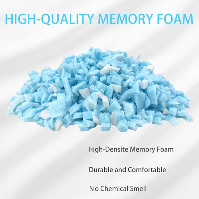 10lbs Shredded Memory Foam Filling, Blue and White Bean Bag Filler, Soft Pillow Stuffing Refill for Couch, Cushion, Dog Bed, Pouf, Arts and Crafts