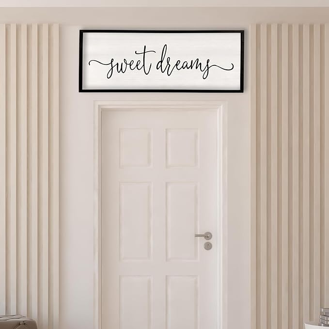 Surfapans Sweet Dreams Wall Decor Above Bed 32"x12" Master Bedroom Guest Room Wood Framed Rustic Over Bed Wall Art Sign (Black)