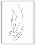 Holding Hands Wall Art Interlocking Fingers Connection Continuous Line Drawing 12x16 Inch Oak Wood White Framed Modern Minimalist Unity Print for Bedroom