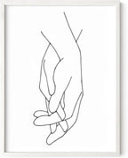 Holding Hands Wall Art Interlocking Fingers Connection Continuous Line Drawing 12x16 Inch Oak Wood White Framed Modern Minimalist Unity Print for Bedroom