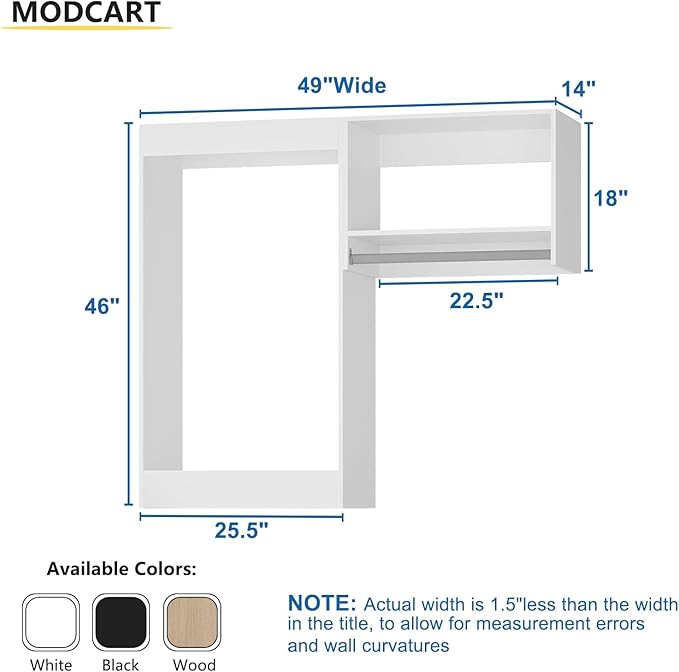 Modular Closet System, 49" Wide Closet Organizer System with Hanging, Wood Tower Closet Storage for Walk In Closets, Wall Mounted Wardrobe Organizer Kit System, Bedroom, White